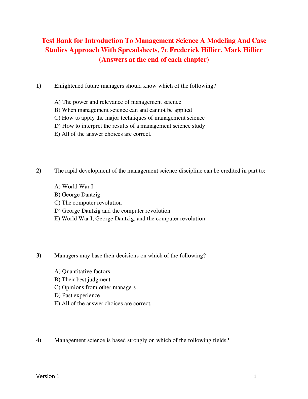 Preview of Introduction To Management Science A Modeling And Case Studies Approach With Spreadsheets,